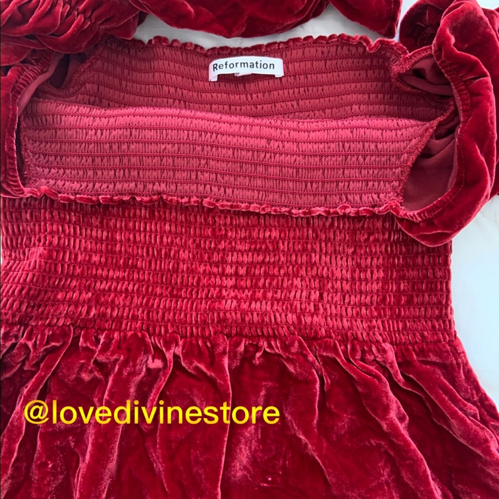 Reformation Albi Velvet Dress Crimson - Picture 8 of 8